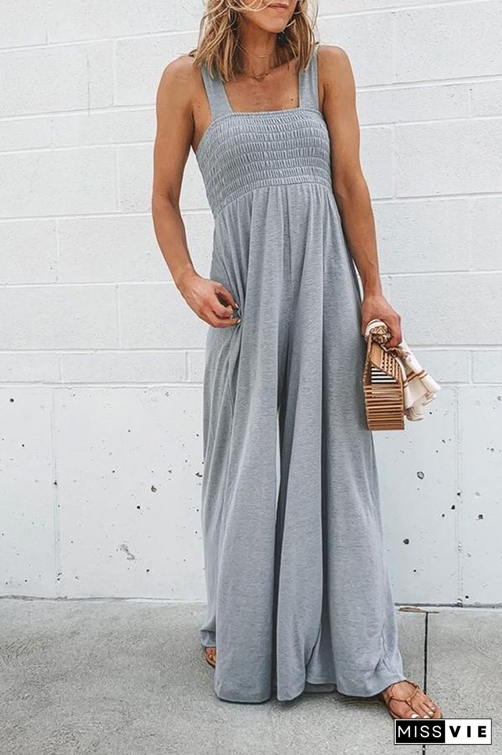 Solid Color Square Neck Wide-leg Jumpsuits (4 Colors) P15078