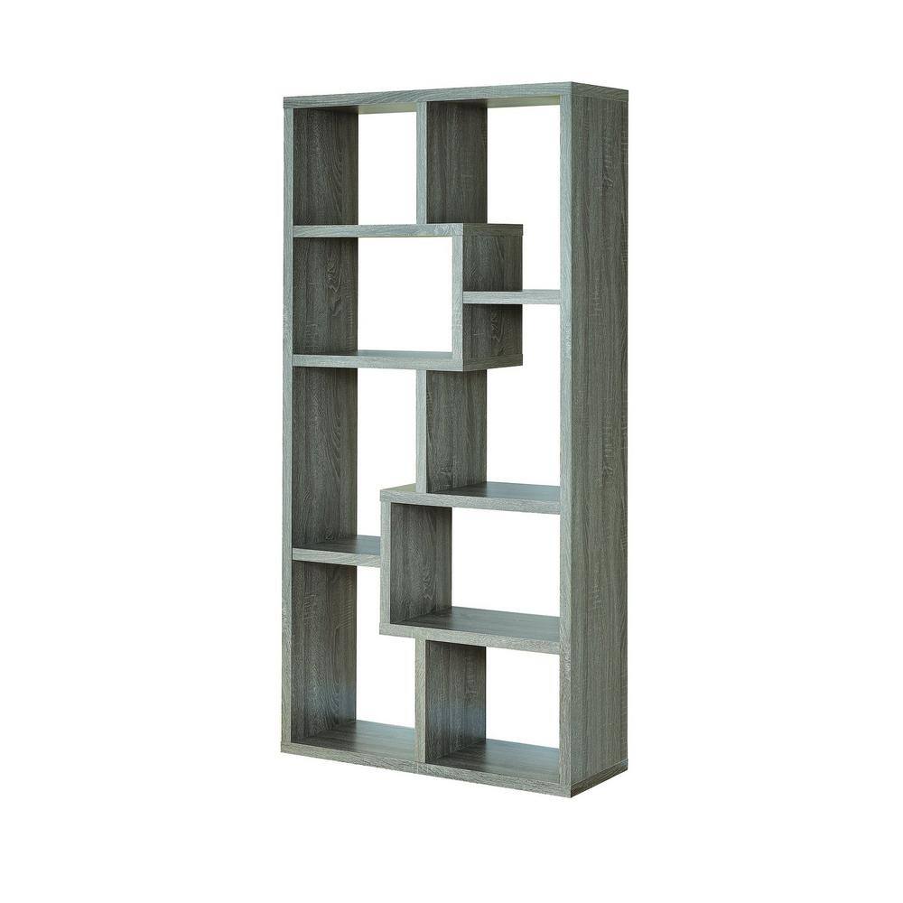 Coaster 71.88 in. Weathered Gray Wood 8-shelf Etagere Bookcase with Open Back 800510