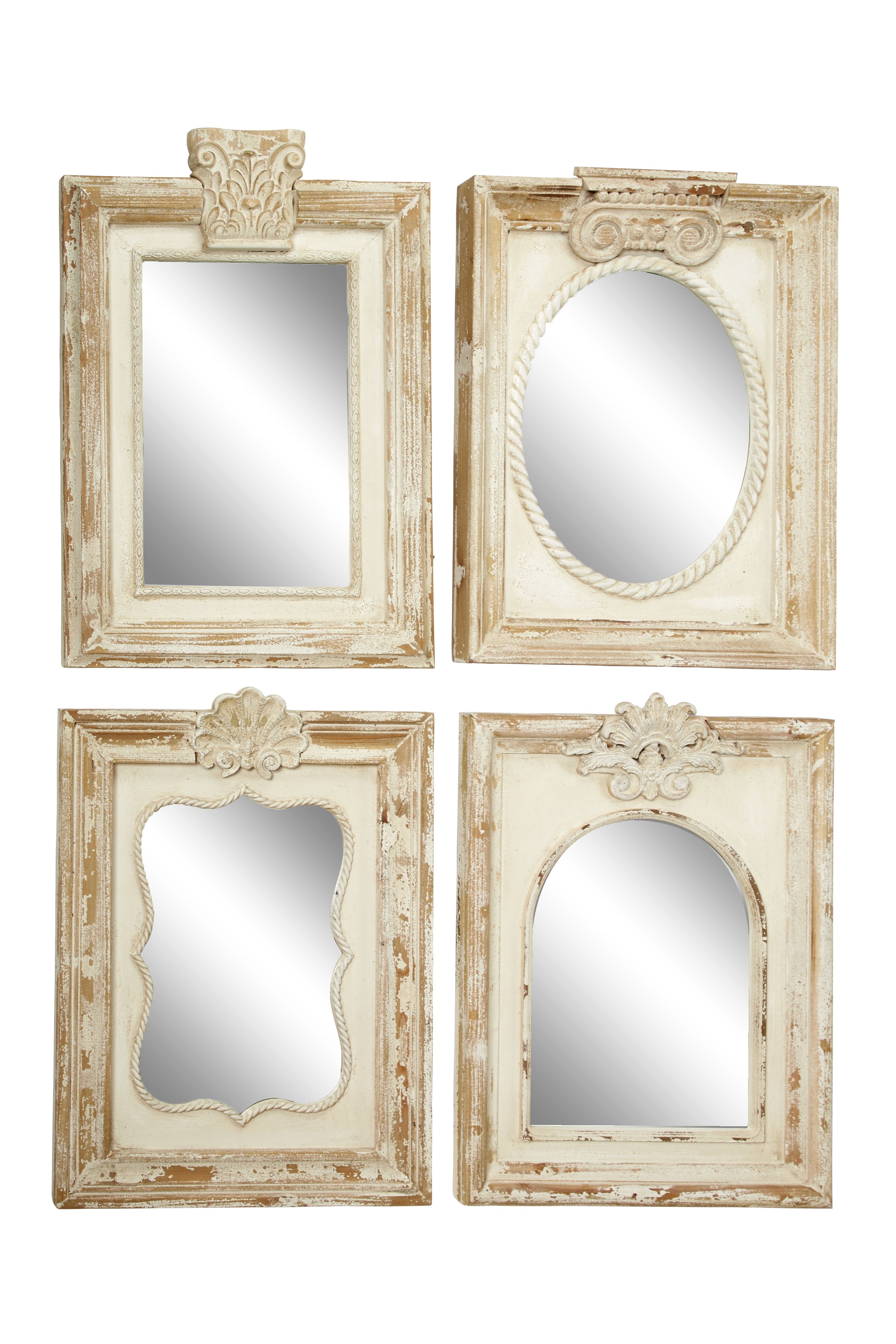 Set of 4 Brown Wood Vintage Wall Mirror 18quot x 25quot