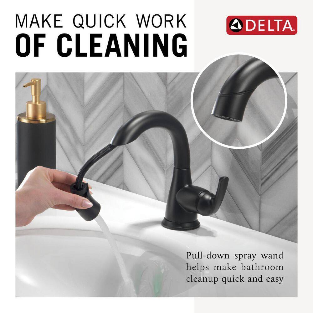 Delta Broadmoor Single Hole Single-Handle Bathroom Faucet with Pull-Down Sprayer in Matte Black 15765LF-BLPD