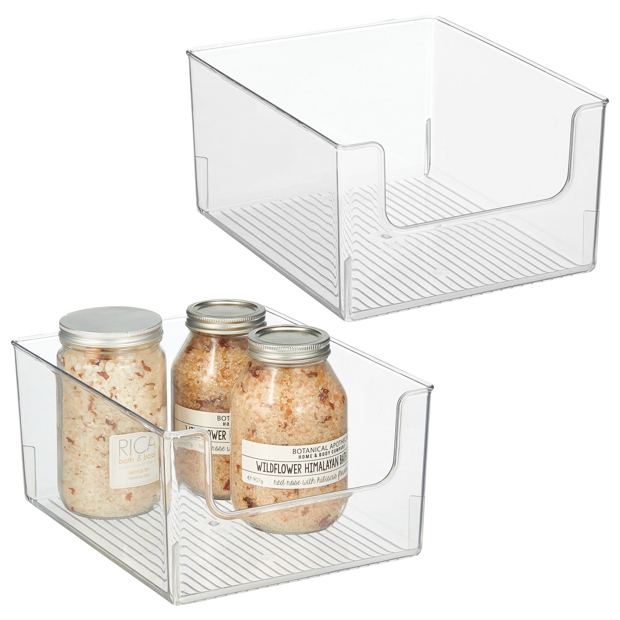 mDesign Modern Plastic Open Front Dip Storage Organizer Bin Basket for Bathroom Organization - Vanity Shelf， Cubby， Cabinet， and Closet Organizing Decor - Ligne Collection - 2 Pack - Clear