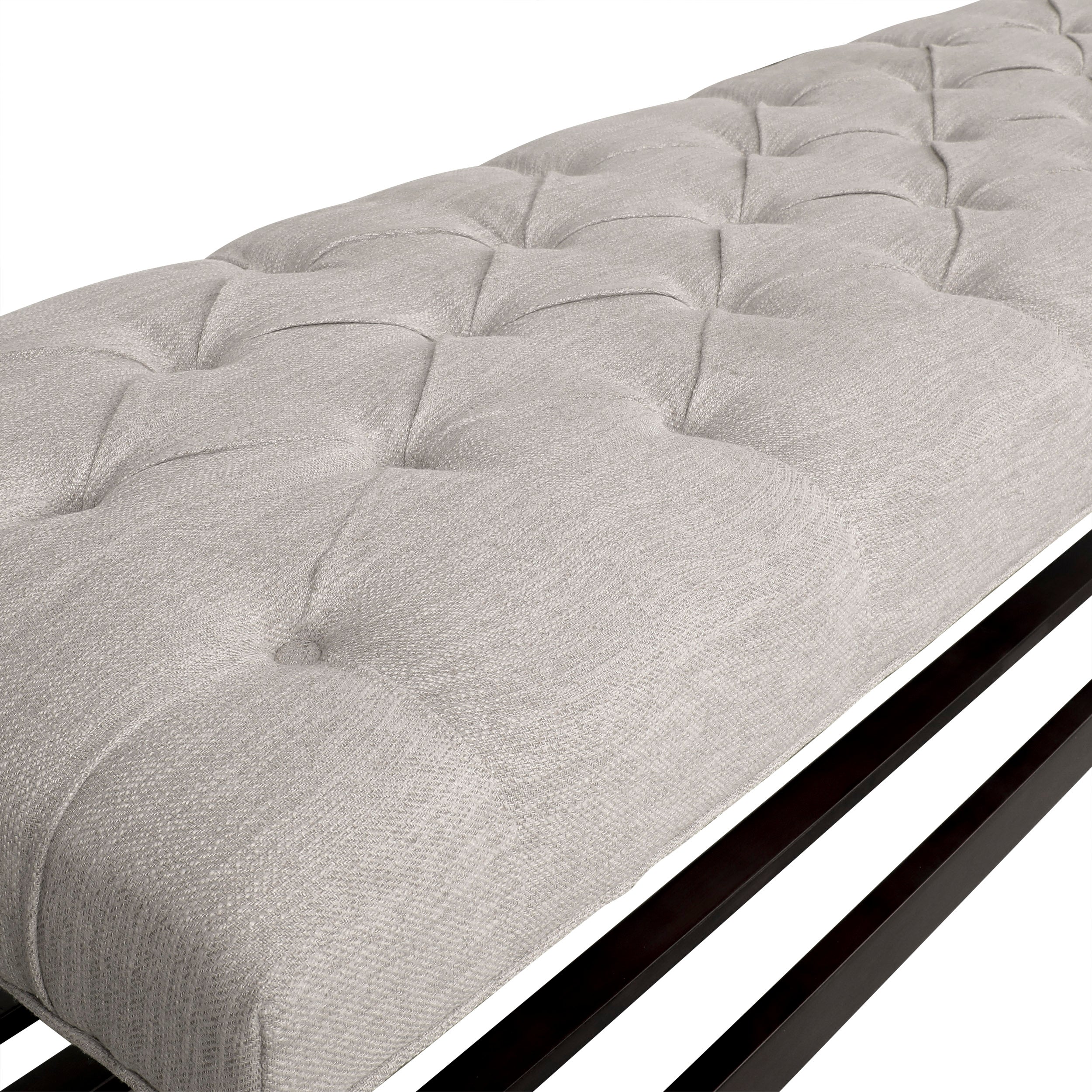 Pelon Contemporary Button Tufted Bench with Shelf