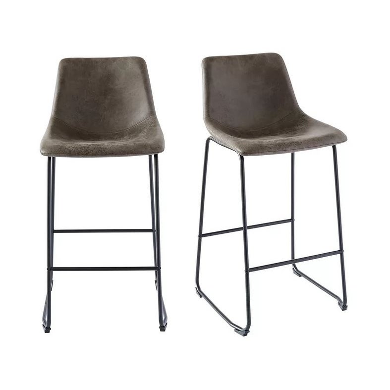 Armless counter stool brown PU. Set of 2