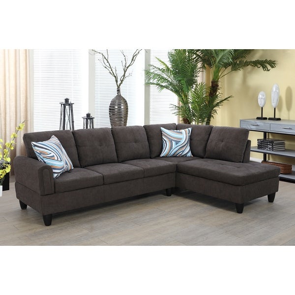 2-Pieces Sectional Sofa and Chaise，Dark Brown，Flannelette(09702B-2)