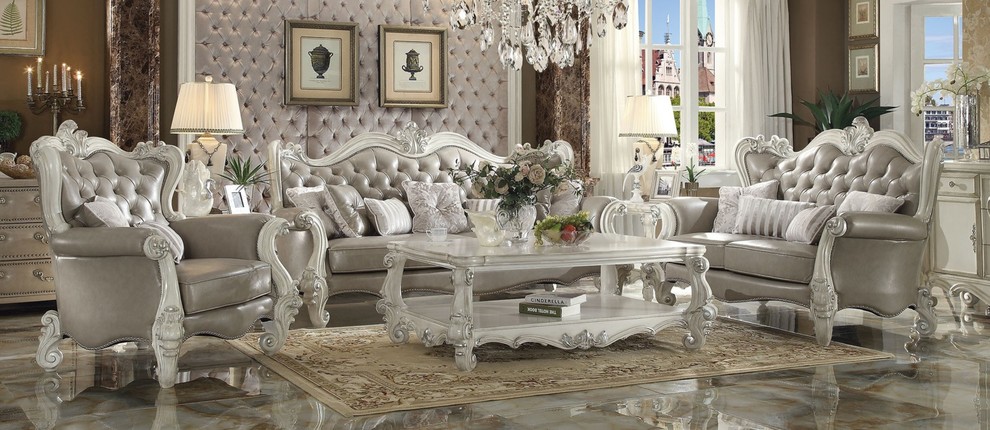 Acme Versailles Loveseat w/ 4 Pillows in Vintage Gray PU  ampBone White 52126A   Victorian   Loveseats   by Emma Mason  Houzz