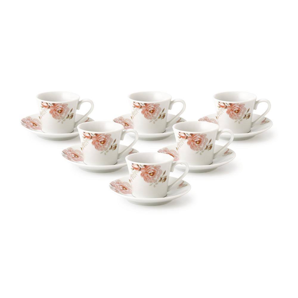 Lorren Home Trends Lorren Home 2 oz.Porcelain Espresso Set-6 Pink Floral and Butterfly Design Sophie-6