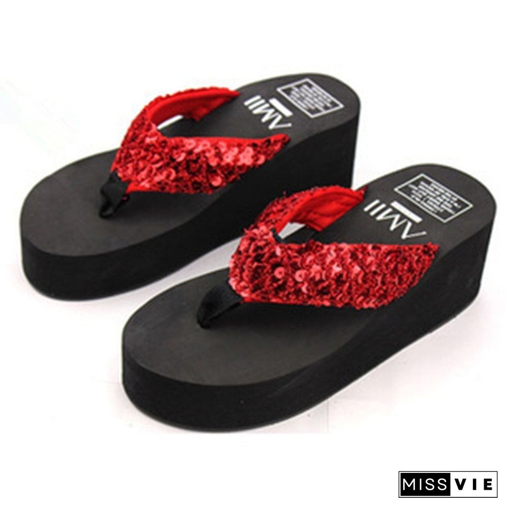 Sequins Women Shoes Beach Slippers Flip Flops Sandalias Plataforma Women Wedges Women Sandals