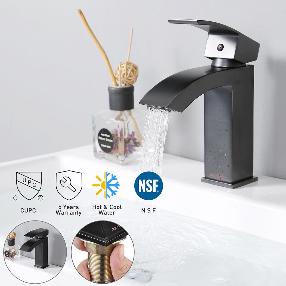 Aquaterior Bathroom Faucet Single Hole Square 1-Handle Cold Hot 7