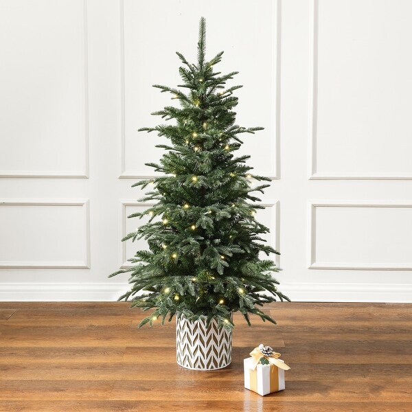 4.5Ft PreLit Green Slender Fir Potted Artificial Christmas Tree