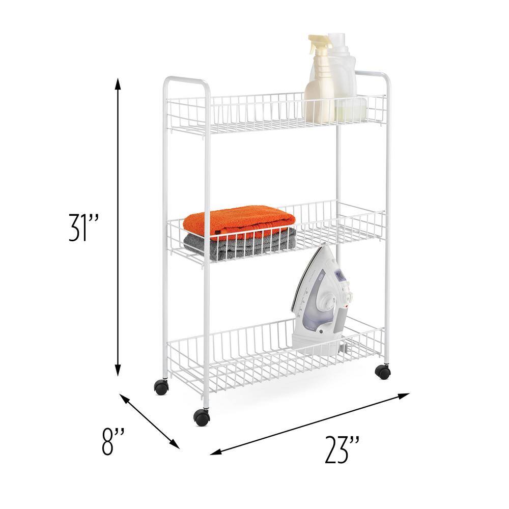 3-Tier Rolling Steel Household Storage Cart in White 0