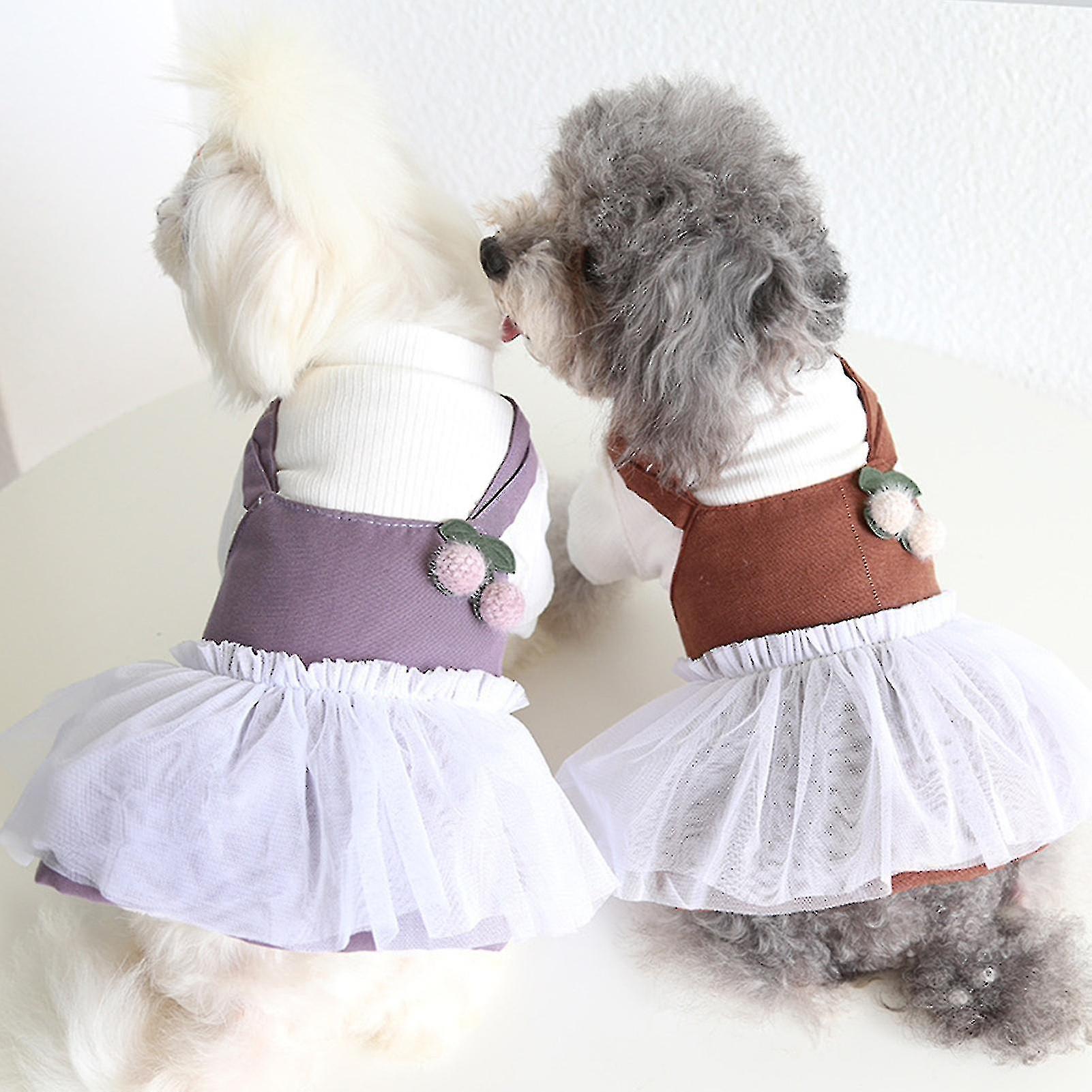 Pet Dress Lovely Cherry Decor False Two piece Comfortable Warm Dog Cat Apparel For Autumn Winter Qinhai