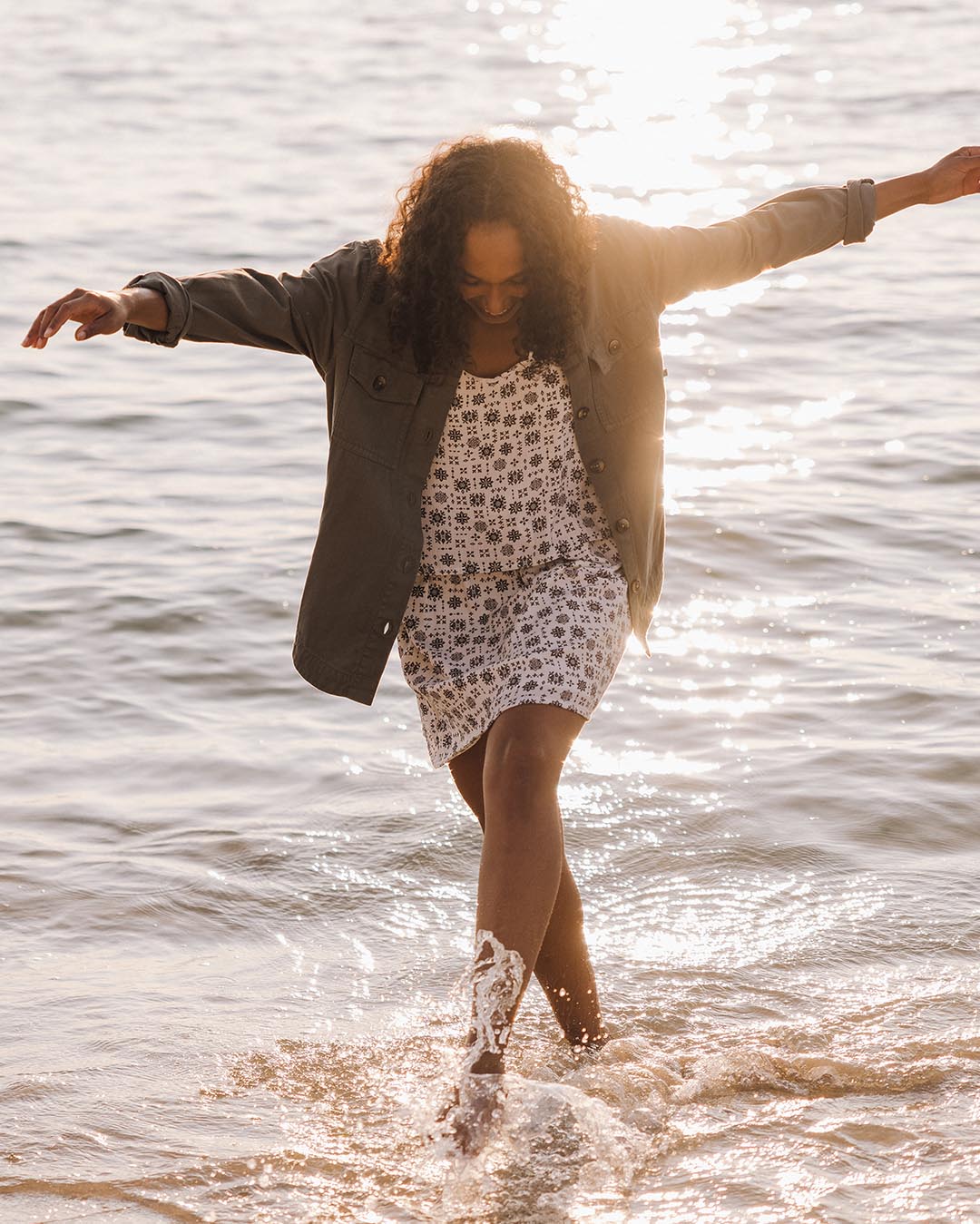 Floaty Layered Dress - Simple Tile Ivory