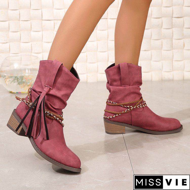 Women's Round Toe Block Heel Boots