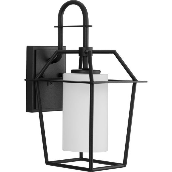 Chilton Collection One-Light New Traditional Textured Black Etched Opal Glass Outdoor Wall Lantern - 7.5 in x 8.62 in x 14.87 in Shopping - The Best Deals on Outdoor Wall Lanterns | 39532276