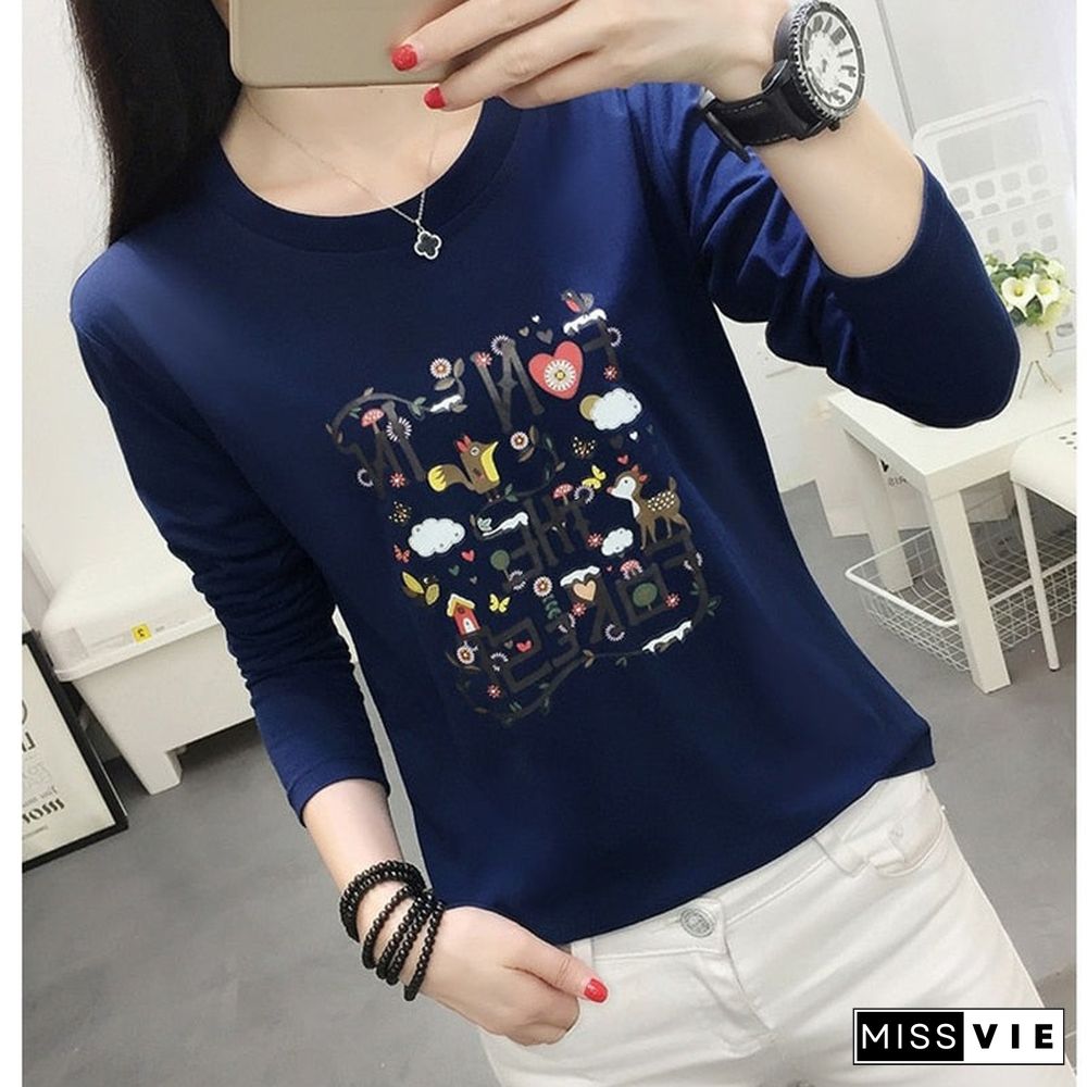 Christmas Gift Poleras Mujer Harajuku T Shirt Women Long Sleeve Autumn Winter T-Shirt Plus Size Tshirt Woman Tee Shirt Femme Khaki Blue