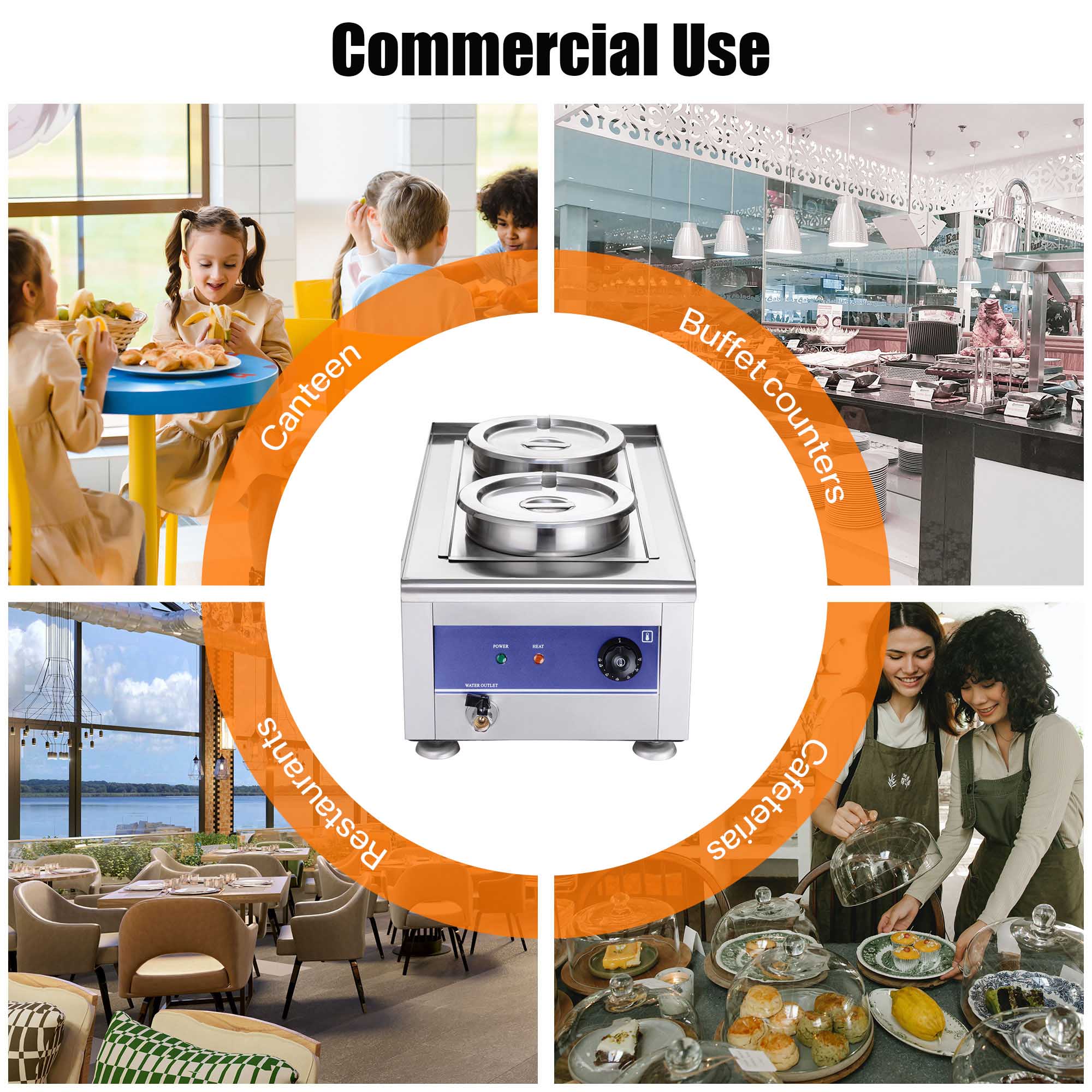 Wechef 1200W Dual Pots Countertop Food Warmer Stainless Steel Commercial Bain Marie