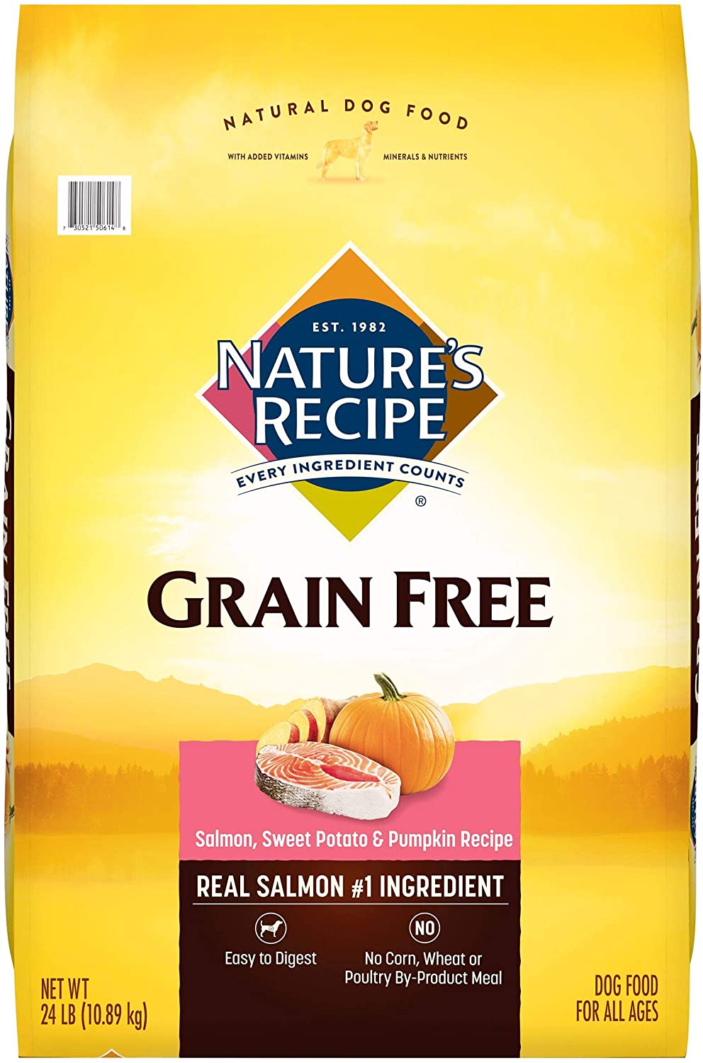 Nature's Recipe Grain Free Dry Dog Food， Salmon， Sweet Potato and Pumpkin Recipe， 24 Pound Bag， Easy to Digest