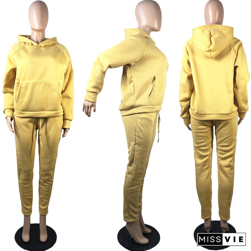 Solid Color Long Sleeve Hoodie Sweatpants Two-piece Set