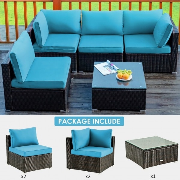 5Pcs Cushioned Patio Rattan Furniture Set