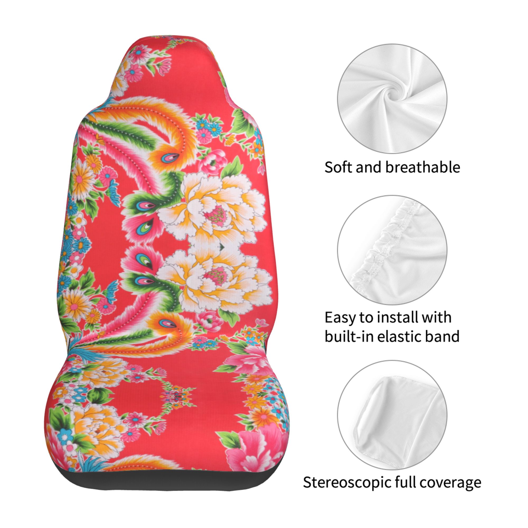 ZICANCN Car Seat Cover Phoenix Flower Print Car Front Seat Covers Protectors ， Automotive Seat Covers for Cars Trucks Suv