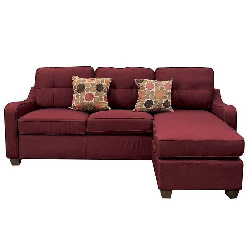 F.c Design Elegant Design Sectional Sofa W/ 2 Pillows Red Linen Comfortable Seating