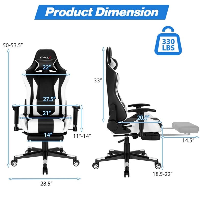 Massage Gaming Chair Recliner, High Back Ergonomic Gamer Racing Chair Adjustable Computer Chair Office Chair with Footrest, Headrest & Lumbar Support