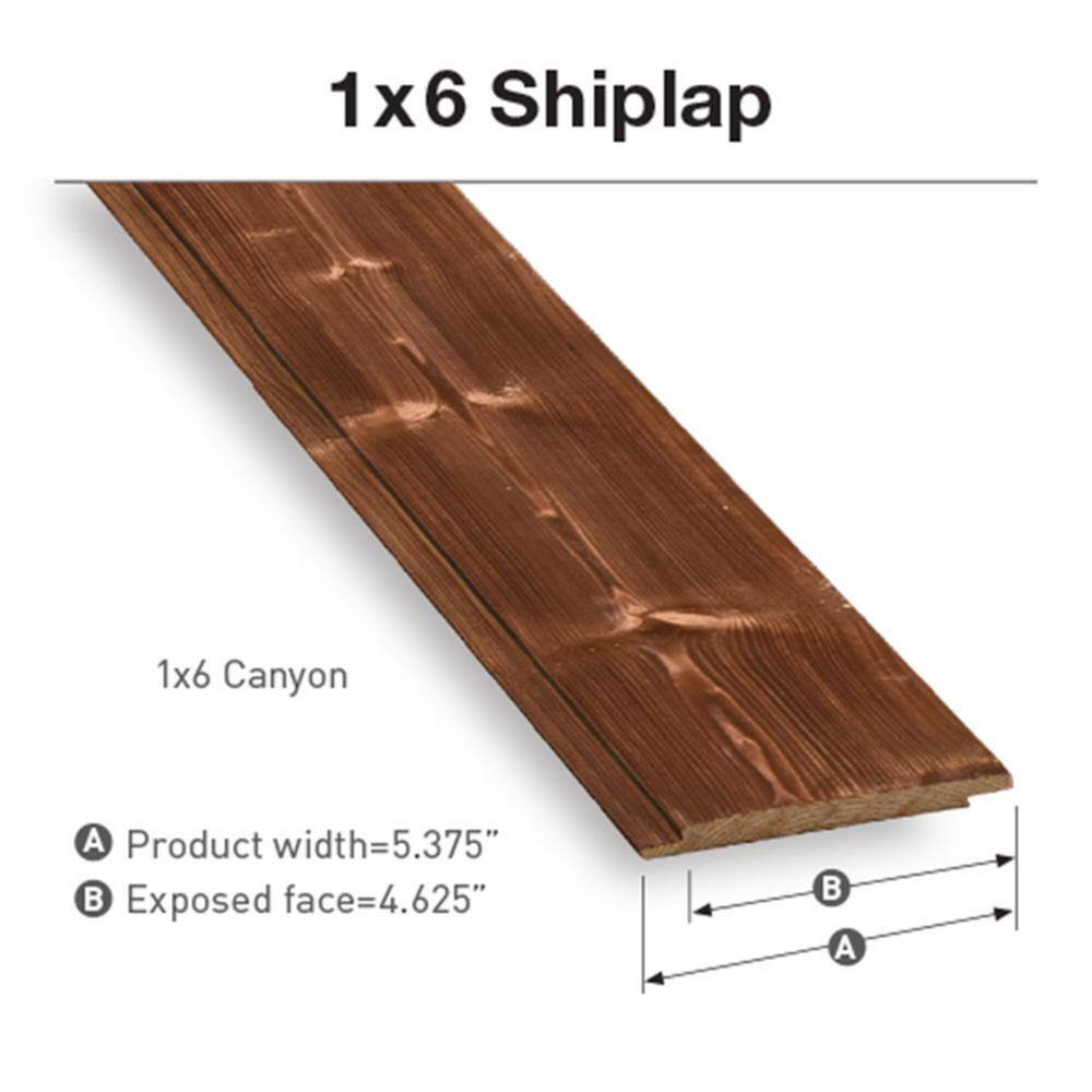 UFP-Edge 1 in. x 6 in. x 8 ft. Charred Wood Canyon Brown Pine Shiplap Board (4-Pack) 311335