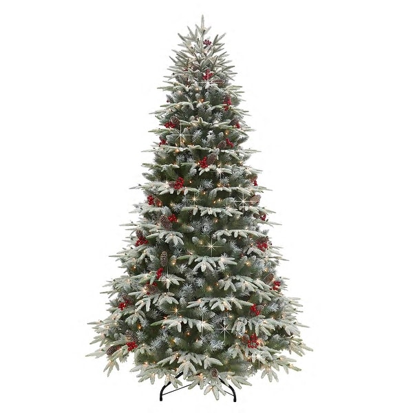 Puleo International 6.5 ft. Prelit Flocked Halifax Fir Artificial Christmas Tree