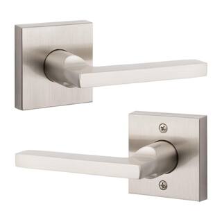 Baldwin Reserve Square Satin Nickel Universal HallCloset Door Lever with Contemporary Square Rose PSSQUCSR150