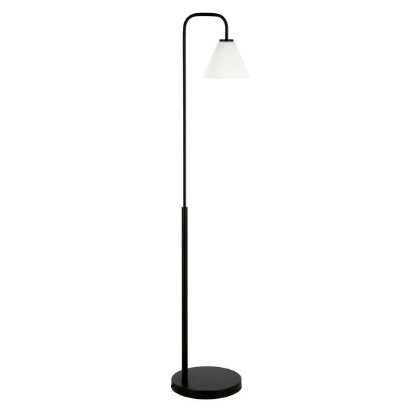 Henderson Arc Floor Lamp with Glass Shade in Blackened Bronze/White Milk