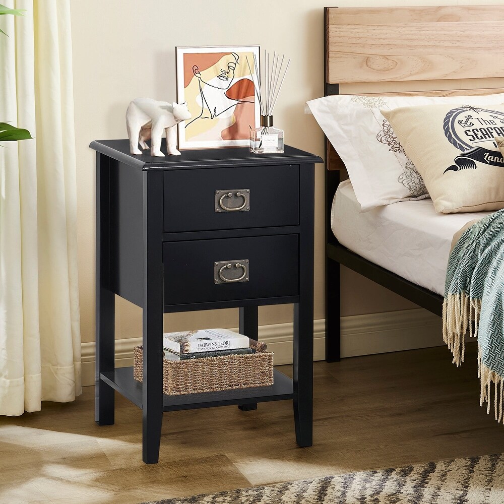 Taomika Bedroom Set Black Bed Frame and 2 Drawer Nightstand Set of 2