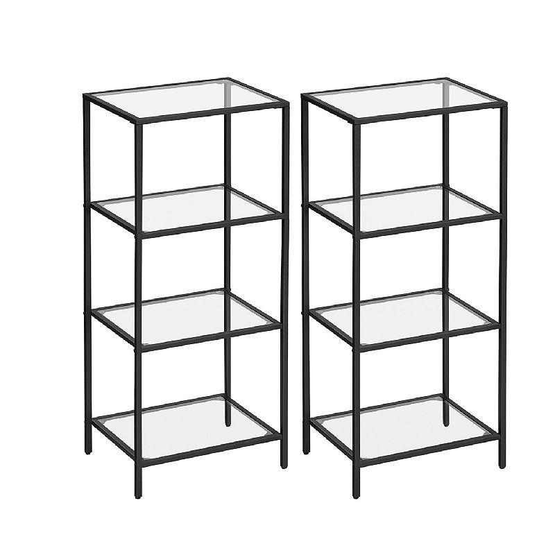 Bookcase， 4-tier Shelving Unit， Bookshelf， Tempered Glass， Easy Assembly， For Living Room