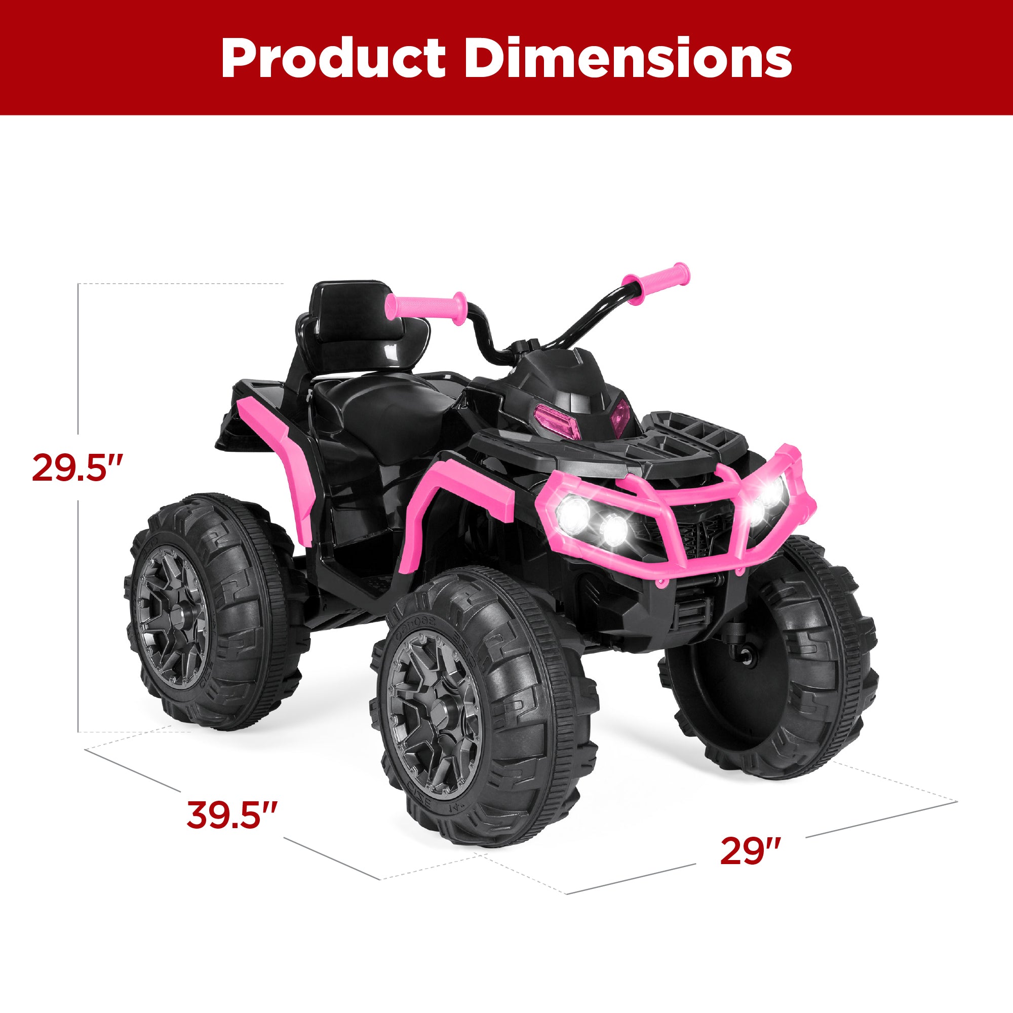 Best Choice Products 12V Kids Ride-On ATV Quad w/ Bluetooth, 3.7mph Max, Treaded Tires, LED Lights, Radio - Pink