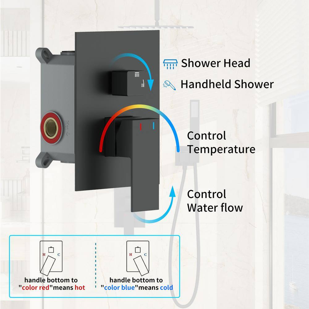 GIVING TREE 2-Spray Patterns with 16 in.Shower Head Ceiling Mount Brass Dual Shower Heads with Hand Shower in Matte Black XLHDSHOW0016