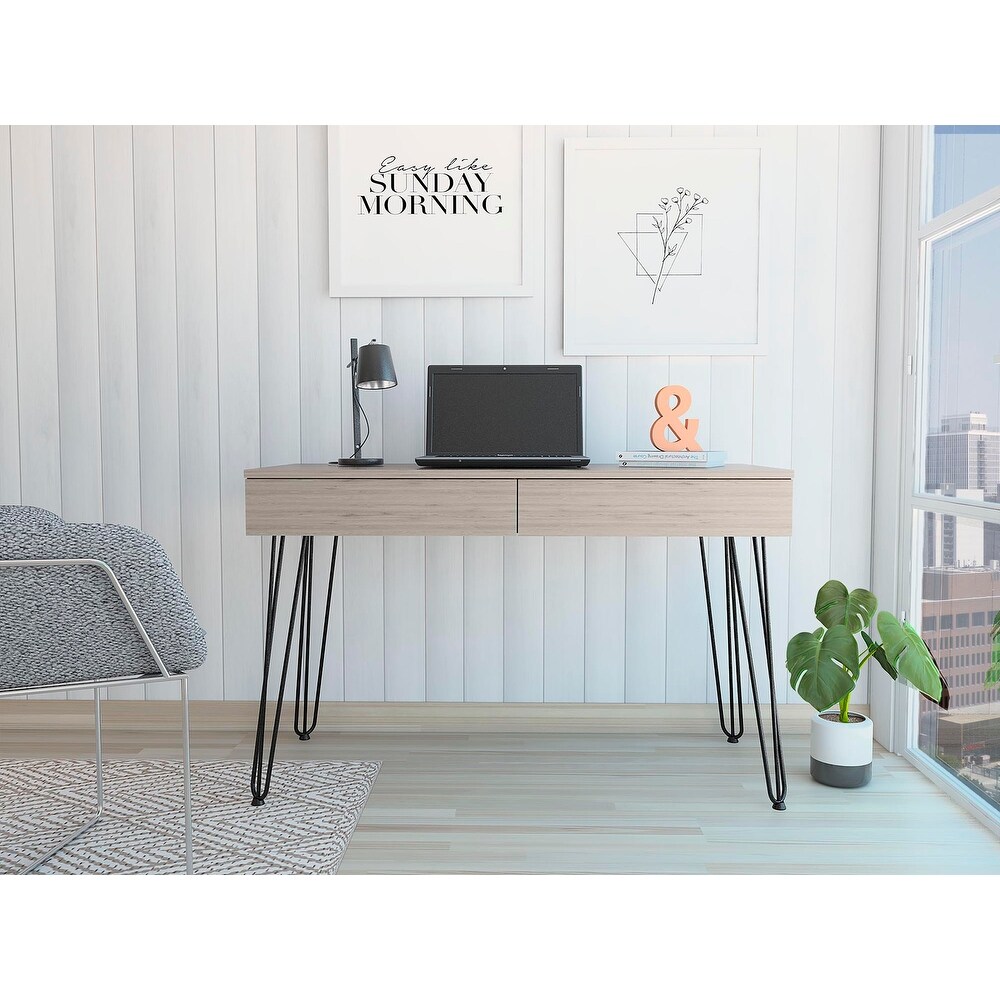 Modern Simple 2 Drawer Writing Desk with Hairpin Legs