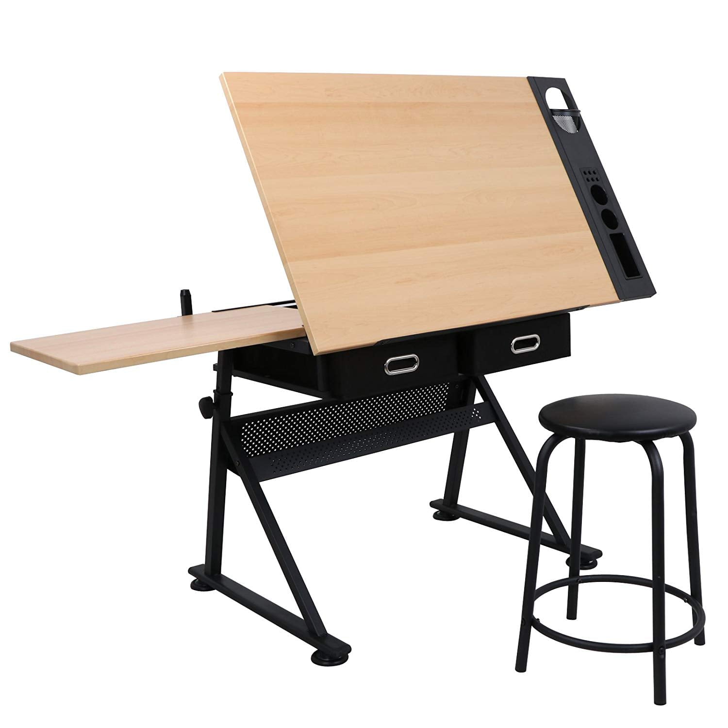 ZENY Adjustable Drafting Draft Desk Drawing Table Work Station w/Stool & Drawer