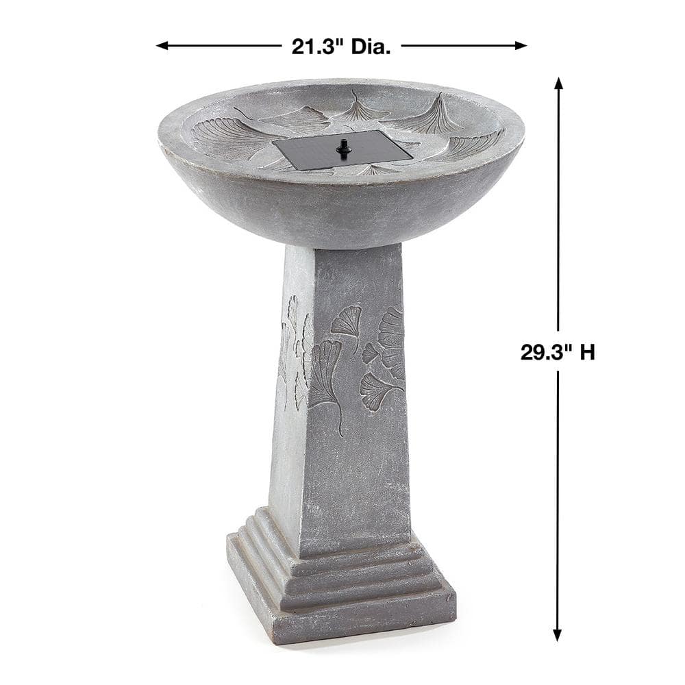 Smart Solar Ginkgo Weathered Stone Solar Fountain Birdbath 42601M01