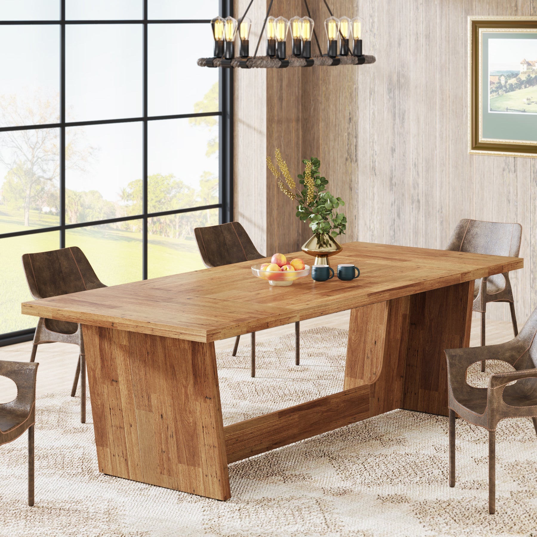 70.8-Inch Dining Table, Wood Farmhouse Kitchen Table for 4-6