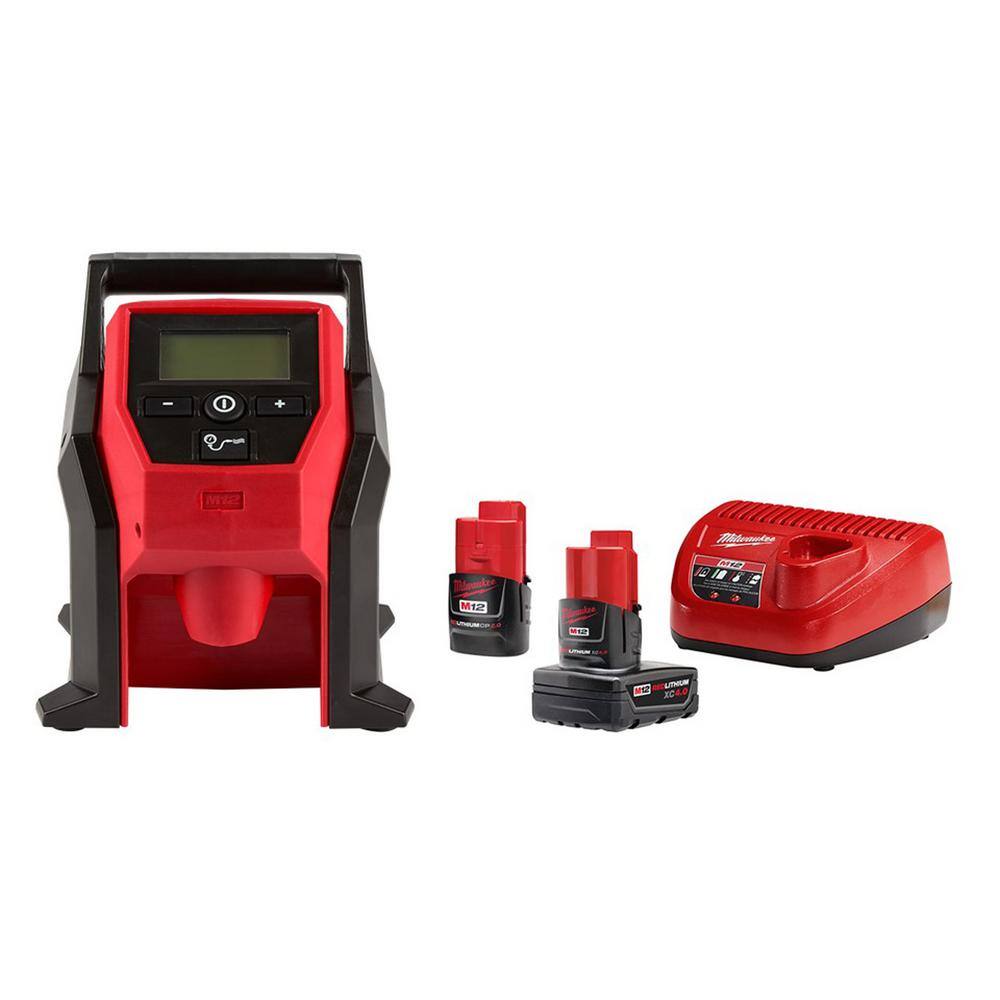 MW M12 12-Volt Lithium-Ion Cordless Electric Portable Inflator Kit with 4.0 Ah and 2.0 Ah Battery Packs and Charger 2475-20-48-59-2424