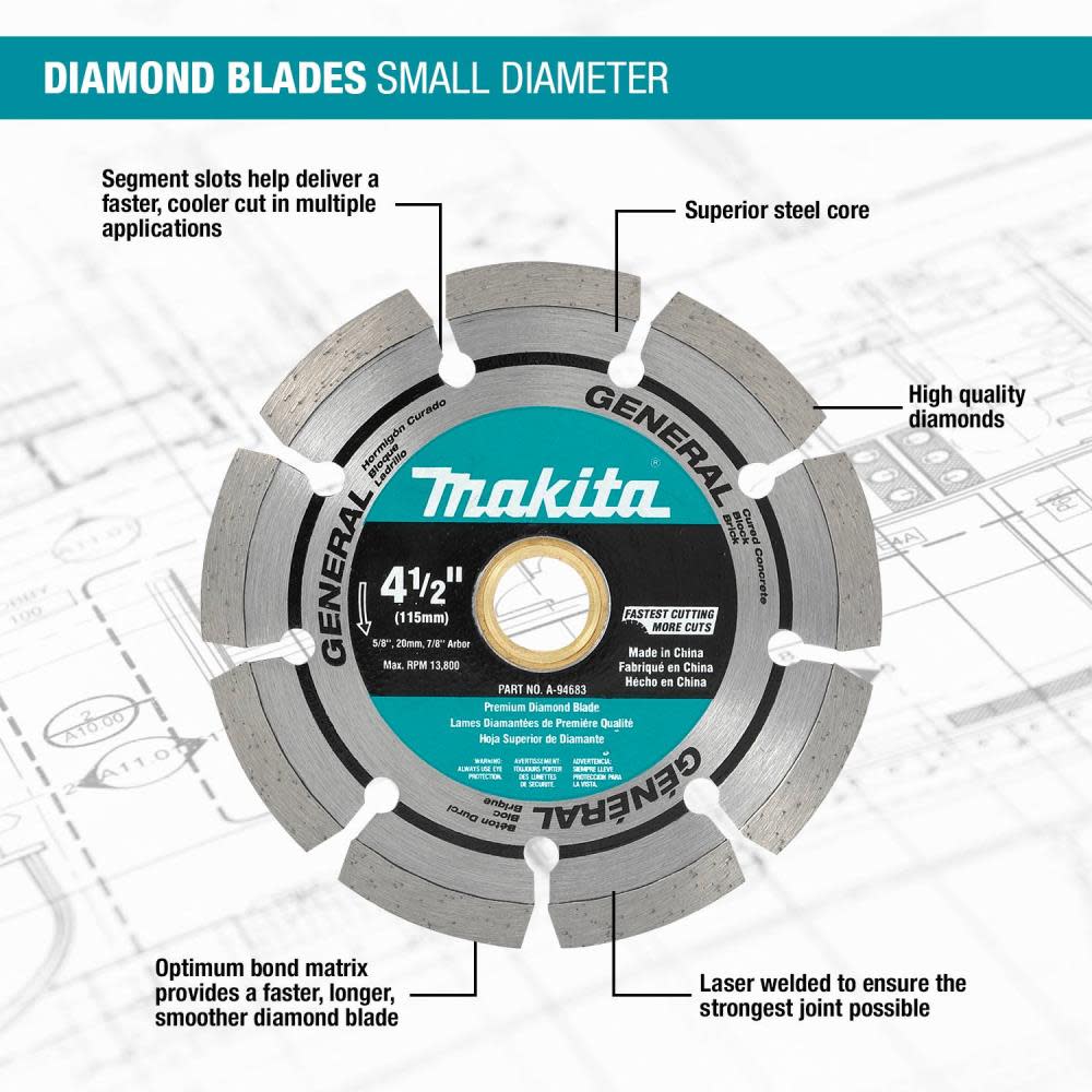 Makita 4 Diamond Blade， Segmented， General Purpose ;