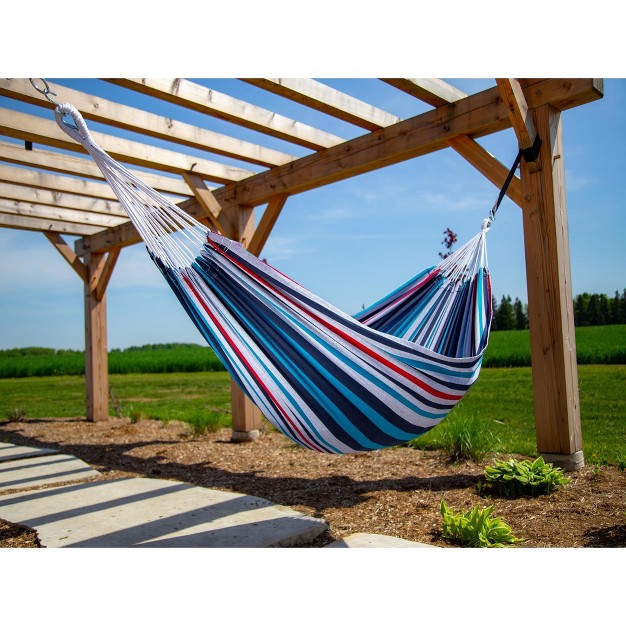 The Hamptons Collection 144 Black And Blue Striped Two Person Brazilian Style Hammock