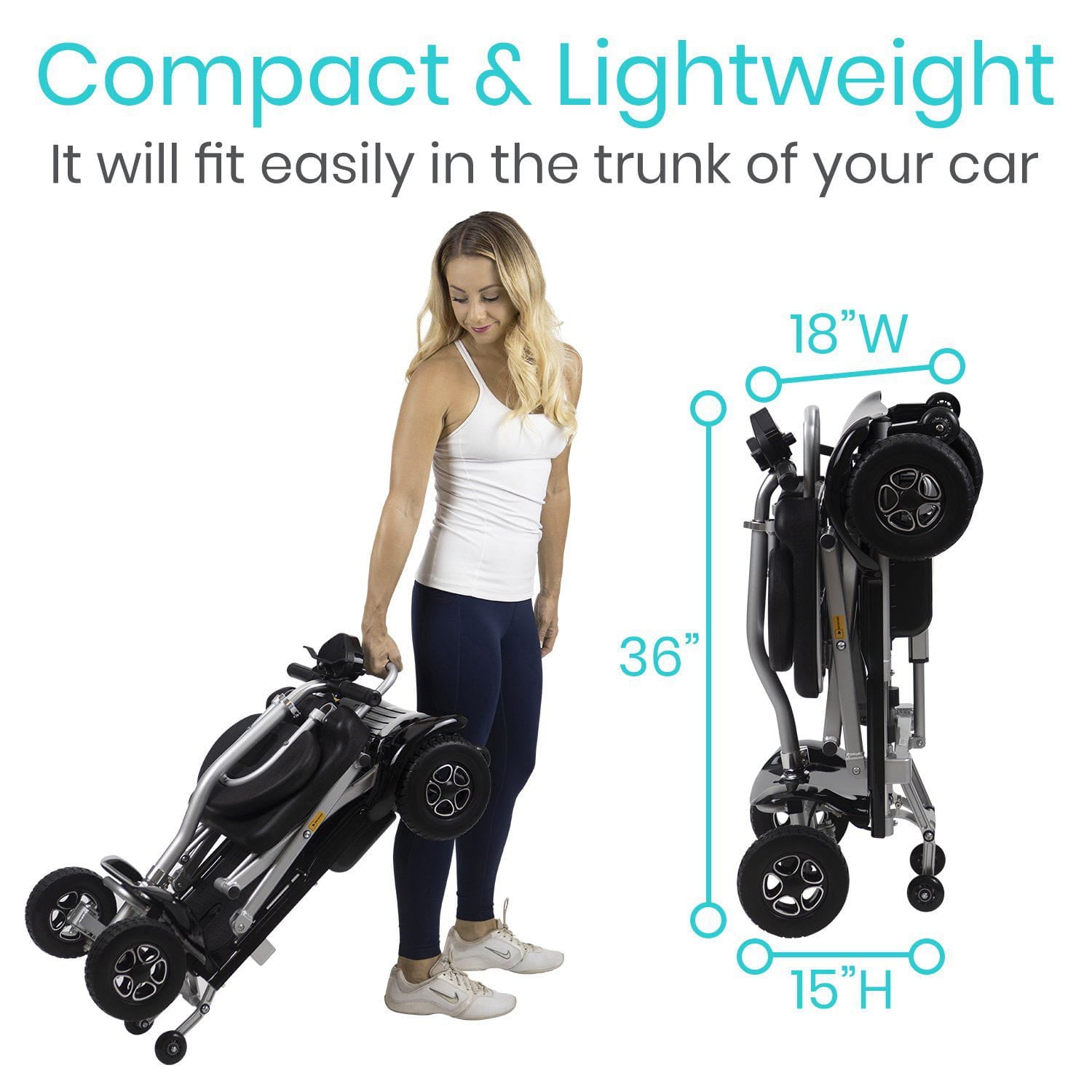 Vive Health 4 Wheel Hands Free Automatic Folding Mobility Scooter - Regenerative Braking, w/ Anti Flat Tires for Seniors