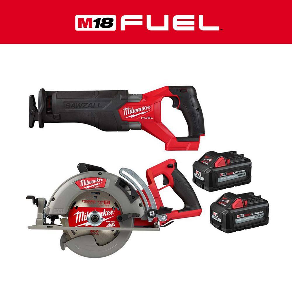 MW M18 FUEL 18-Volt Lithium-Ion Brushless Cordless SAWZALL w7-14 in. Rear Handle Circ Saw Two 6 Ah High Output Batteries 2821-20-2830-20-48-11-1862