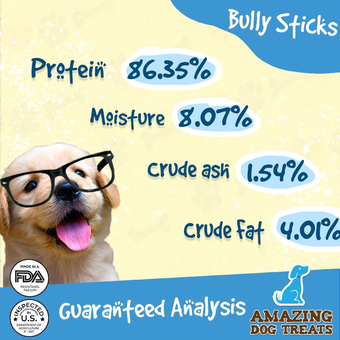 Amazing Dog Treats 6-inch Bully Stick Dog Treats， 15 count