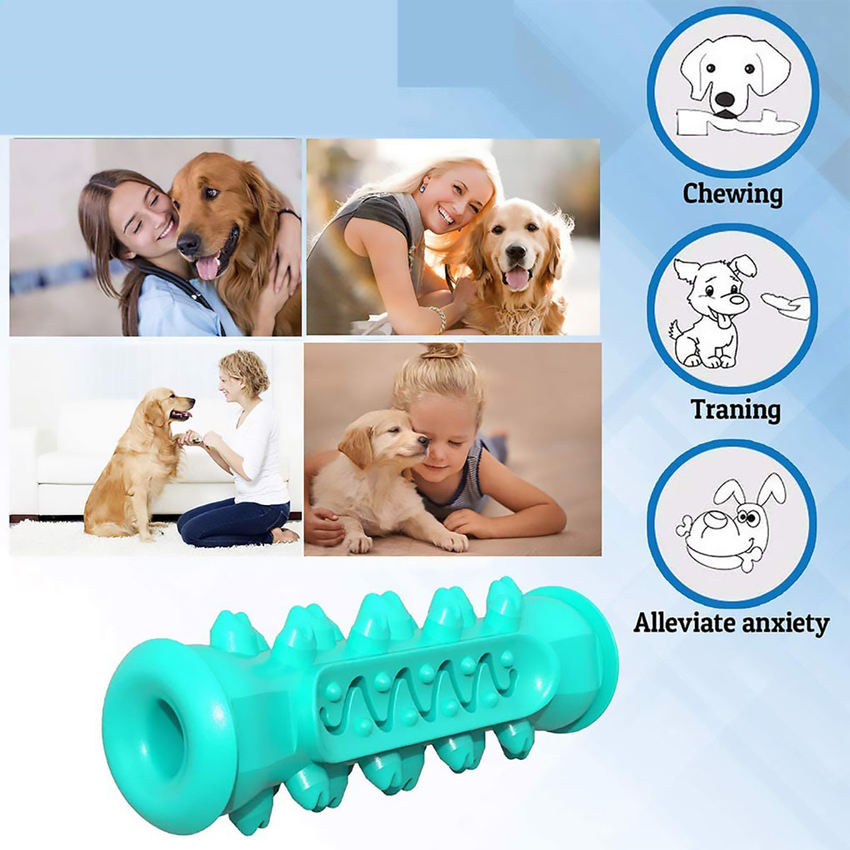 Dog Chew Toothbrush Toys， Squeaky Teeth Cleaning Toy for Aggressive Chewers Small Medium Large Breed Indestructible Tough Dogs Dental Care