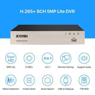 ZOSI 8-Channel 1080p 1TB Hard Drive DVR Security Camera System with 8-Wired Dome Cameras 8MN-418B8S-10US