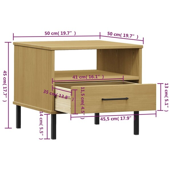 vidaXL Solid Wood Pine Bedside Table with Metal Legs OSLO Desk Multi Colors - 19.7