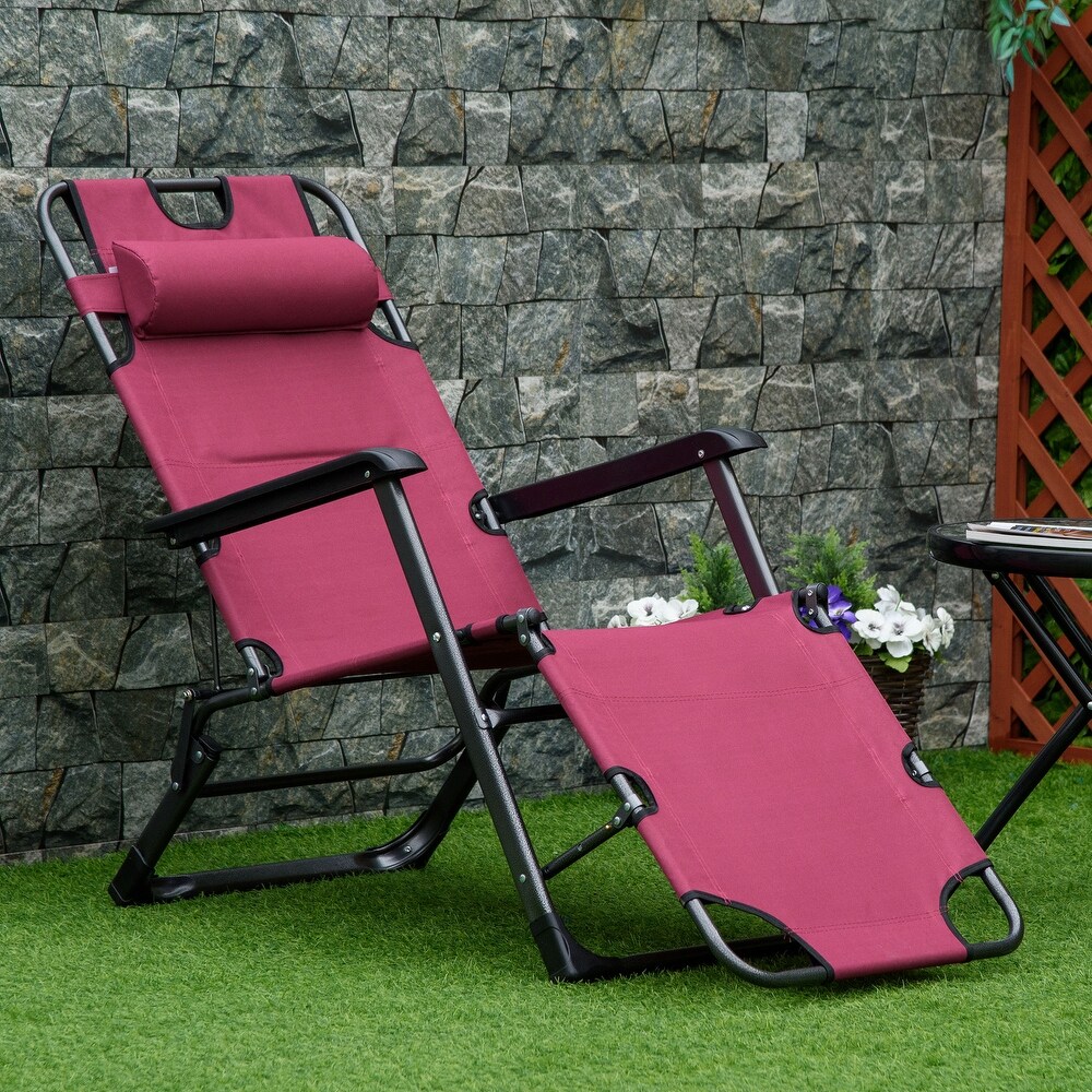 Outsunny 2 in 1 Patio Lounge Chair w/ Pillow  Outdoor Folding Sun Lounger Reclining to 120°/180°  Oxford Fabric