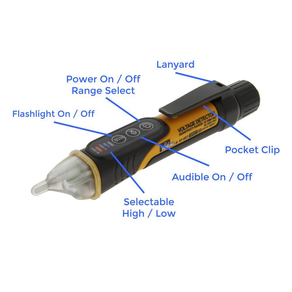 IDEAL Dual Range 12-Volt to 1000-Volt Non-Contact Voltage Sensor with Flashlight 61-657