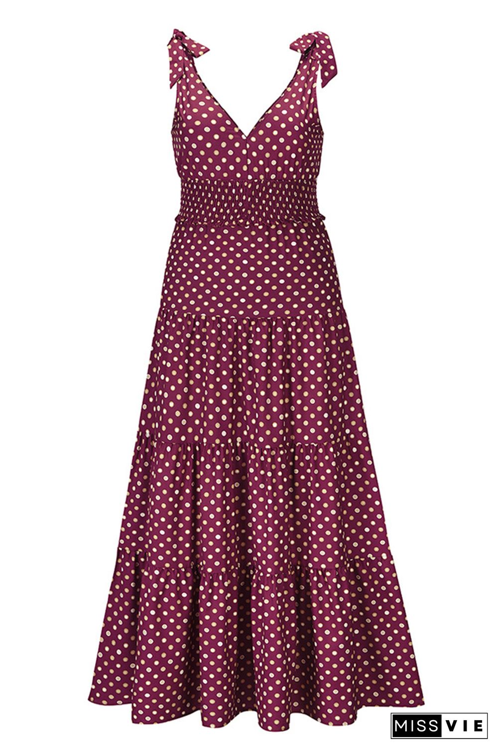 Polka Dot V Neck Sleeveless Long Dress Wholesale